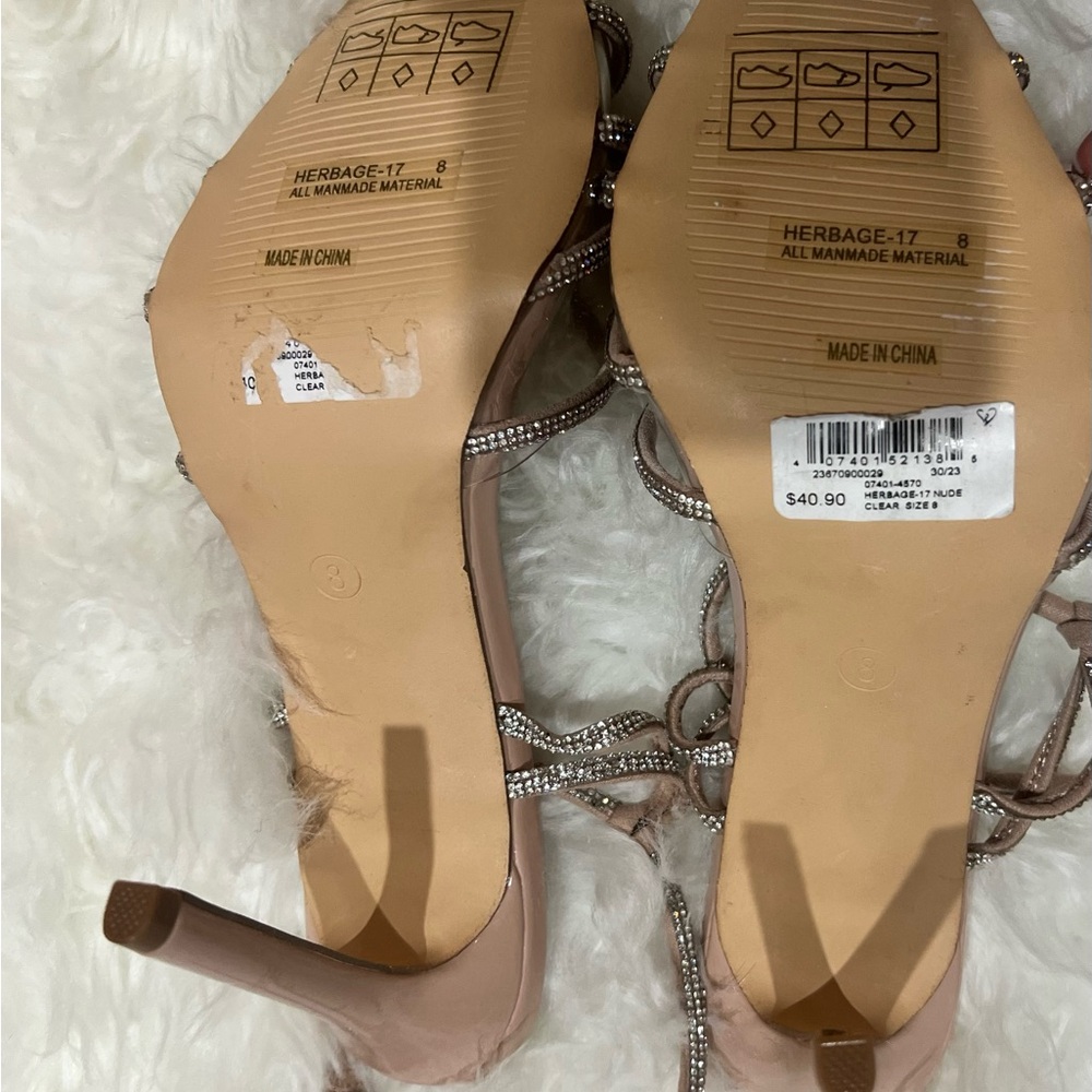 Windsor silver sparkly strappy Heels. Clear , nude and sparkle color . Run small